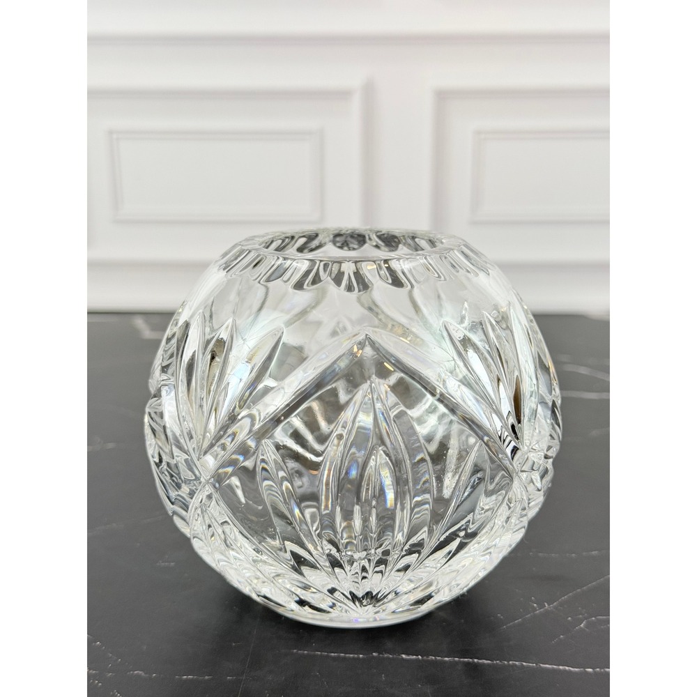 Vintage Bohemian Cut Pinwheel Pattern Cut Crystal Sphere Vase 4" Posy Bowl